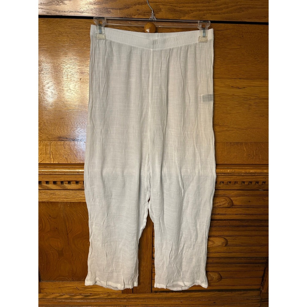 Boho Chic Beachy White Textured Wide Leg Gauze Pants Beach Cover Up‎ Flowy Comfy